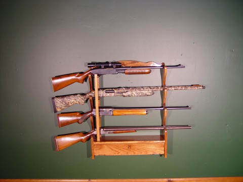 #840 Solid Oak Fully Assembled 4-Gun Rack